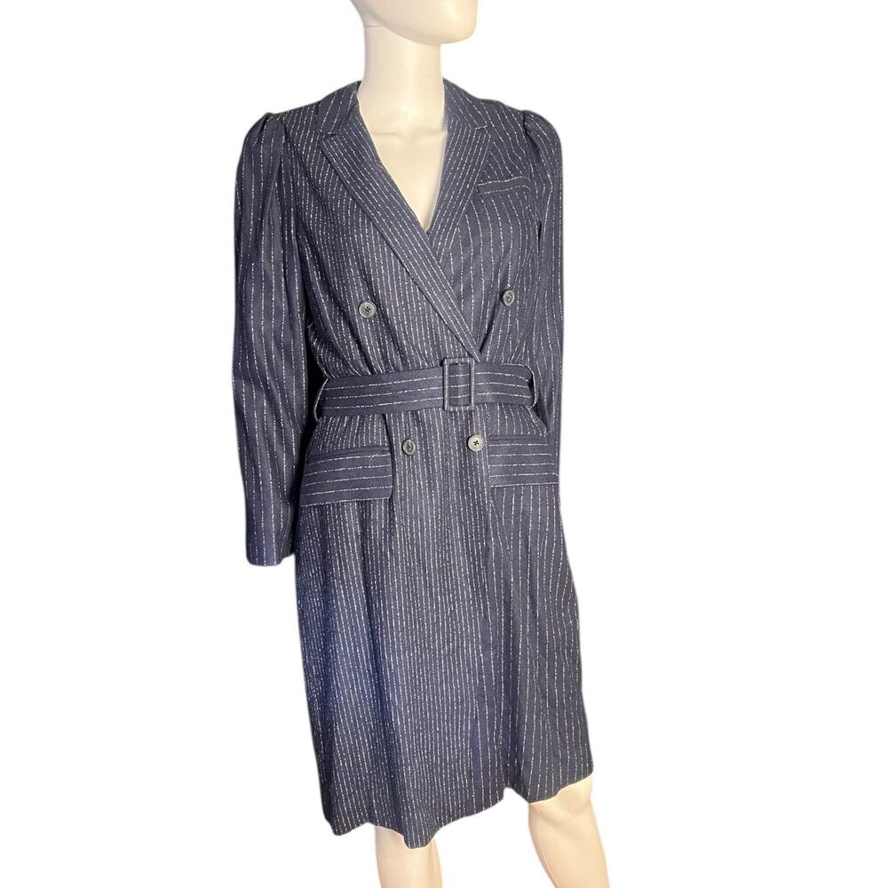 TAILORED Rebecca Taylor Navy Pinstripe Trench Dress US 10 NWT